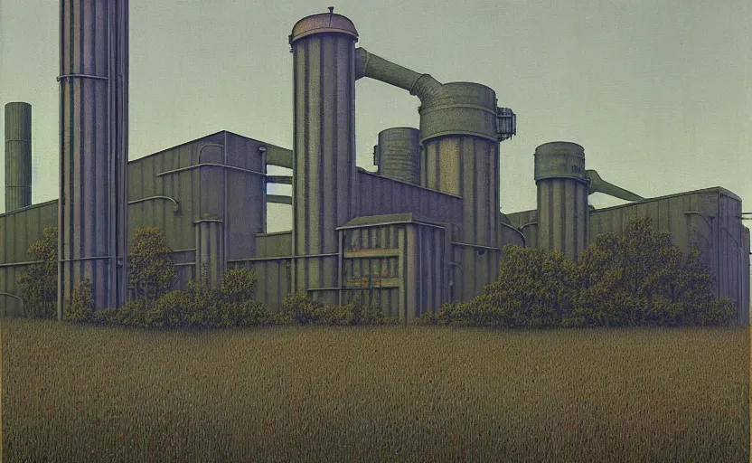 Image similar to industrial buildings surrounded by undergrowth by clarence holbrook carter