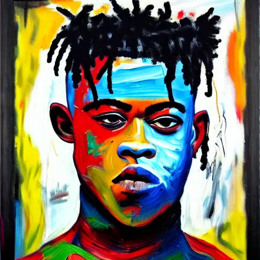 Prompt: detailed neo expressionism oil painting of sad boy xxxtentacion rapper by basquiat