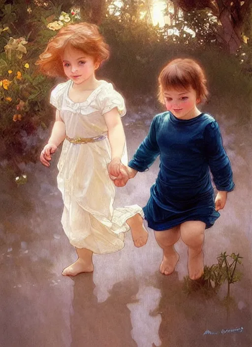 little girls holding hands painting