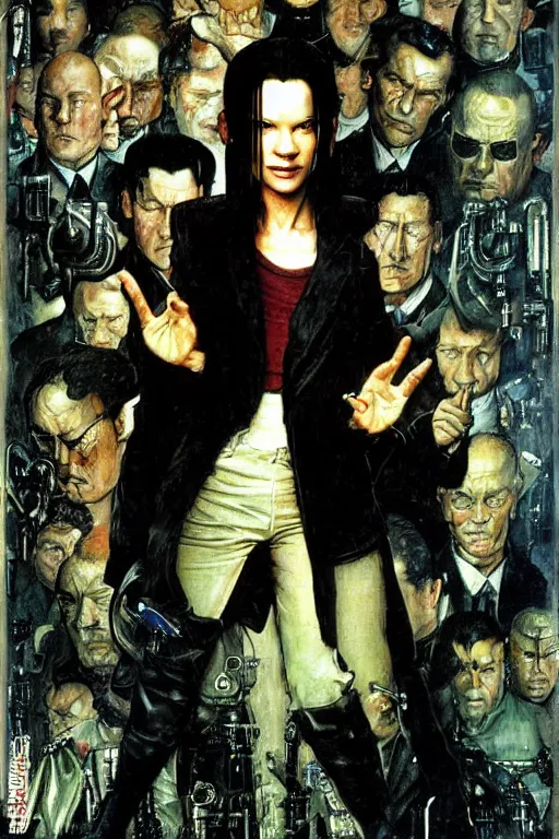 Image similar to Neo from Matrix painted by Norman Rockwell