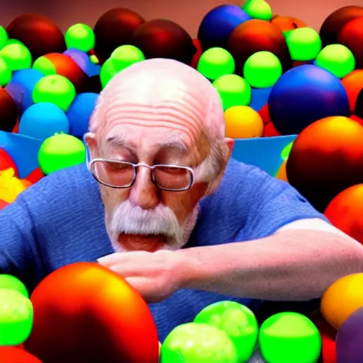 Image similar to old man at futuristic mcdonalds ball pit 4k award winmimg