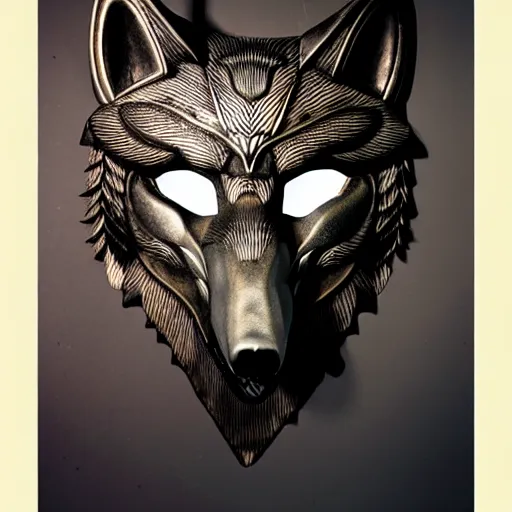 Prompt: mask of wolf - god, studio photo