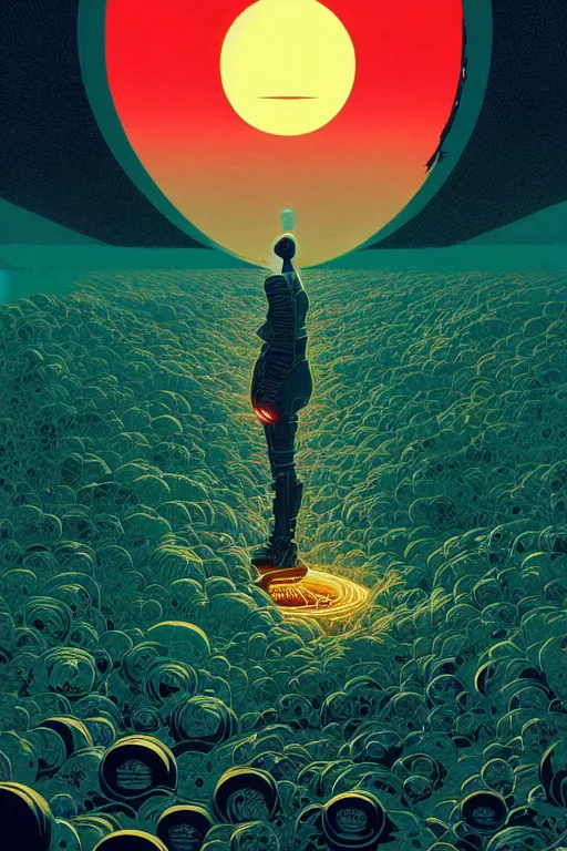 Prompt: blackhole sun death by victo ngai, kilian eng vibrant colours, dynamic lighting, digital art, winning award masterpiece, fantastically beautiful, illustration, aesthetically inspired by beksinski and dan mumford, trending on artstation, art by greg rutkowski, 8 k