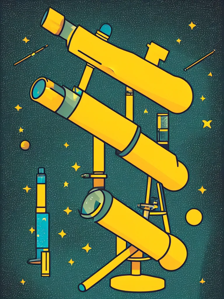 Prompt: editorial illustration scientific lab test tube telescope microscope spaceship, fine texture, dynamic composition, detailed, matte print, dynamic perspective, halftone texture, colorful modern, mads berg