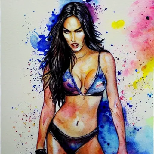 Image similar to megan fox, watercolor art, watercolor painting, aquarelle, fantasy, ultra detailed, color