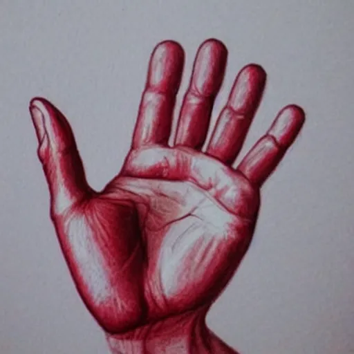 Image similar to hyper realistic drawing of a normal human hand, five fingers, normal, anatomical correct