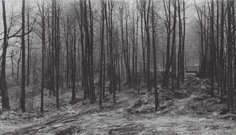 Image similar to photo of 19th century dark coal-mine entry in the forest by Diane Arbus and Louis Daguerre