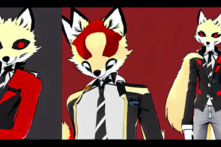 Image similar to in the persona 5 : royal ( by atlus ) video game casino level, a furry male sandcolored tan fox fursona ( has hair ), persona 5 phantom thief style