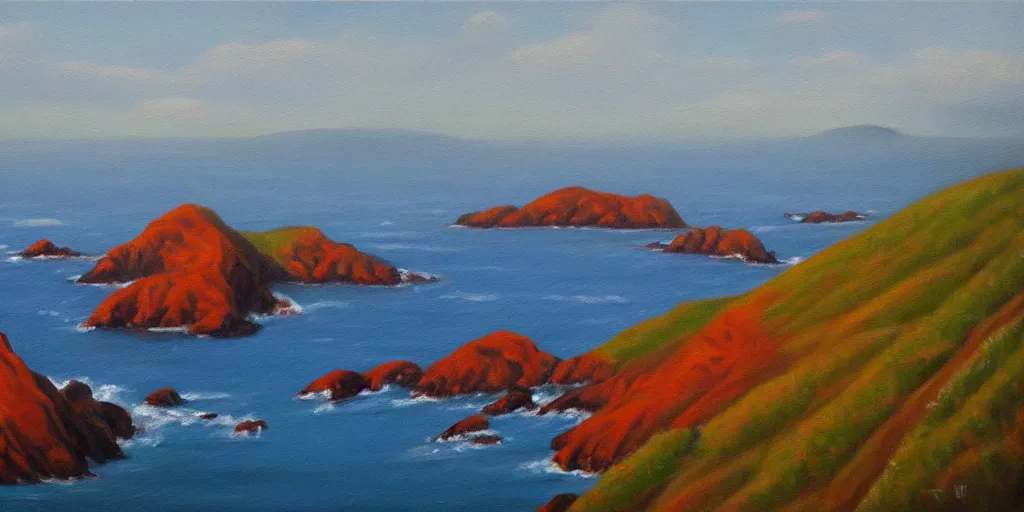 Prompt: beautiful oil painting of marin headlands by olof krans