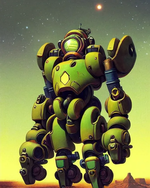 Image similar to orisa from overwatch, centaur, character portrait, portrait, close up, concept art, intricate details, highly detailed, vintage sci - fi poster, retro future, in the style of chris foss, rodger dean, moebius, michael whelan, and gustave dore