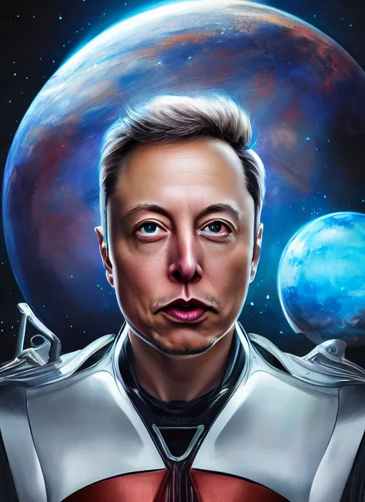 Prompt: ( ( ( hyperrealist cg an epic fantasy comic book style portrait painting of elon musk ) ) ) by dali, spacex, mars mission, fantasy, photorealistic, octane render, vibrant colors, unreal engine, dynamic lighting, perfect factions, very detailed faces, trending on artstation, poster, volumetric lighting, 4 k, award winning