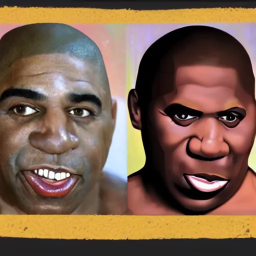 Image similar to a face made of sausage in the shape of nba magic johnson's face