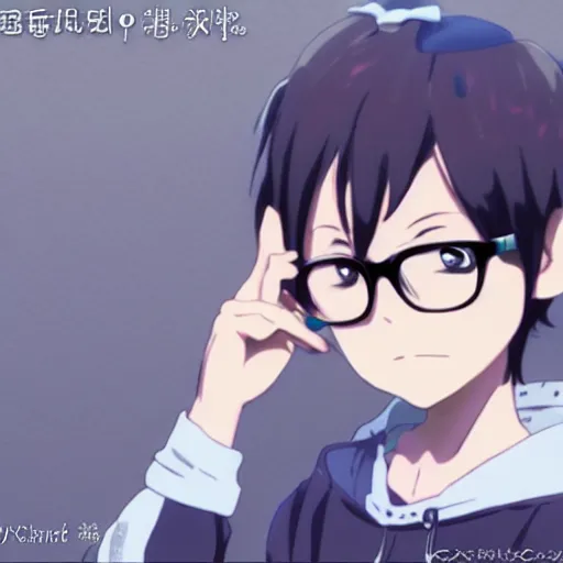 Prompt: stable diffusion ai as a human, anime style cute chibi wearing glasses, by makoto shinkai
