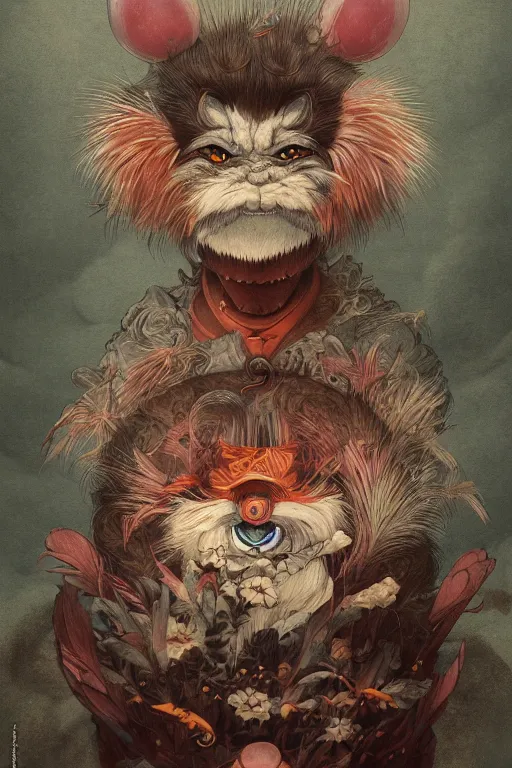 Prompt: a portrait of a japanese yokai animal illustrated by miyazaki by karol bak, james jean, tom bagshaw, rococo, sharp focus, trending on artstation, cinematic lighting, hyper realism, octane render, 8 k, hyper detailed, vivid, ultra detailed, highly detailed