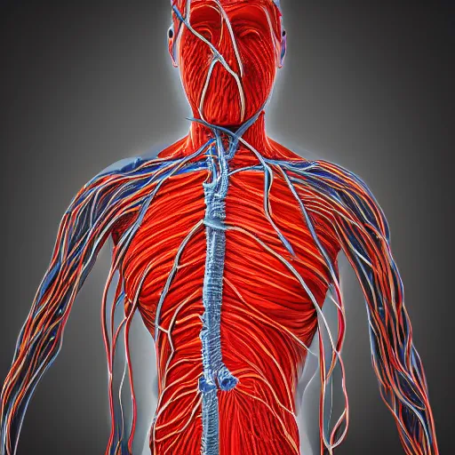 Image similar to man made of internal organs and arteries and veins and cables, extreme detailed intricate render, 8k artistic photography