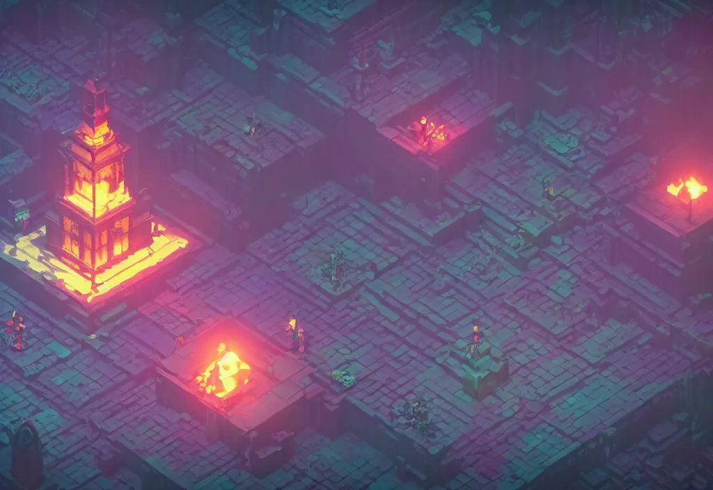 Prompt: isometric magicavoxel Bloodborne colorful cinematic lighting, 4k