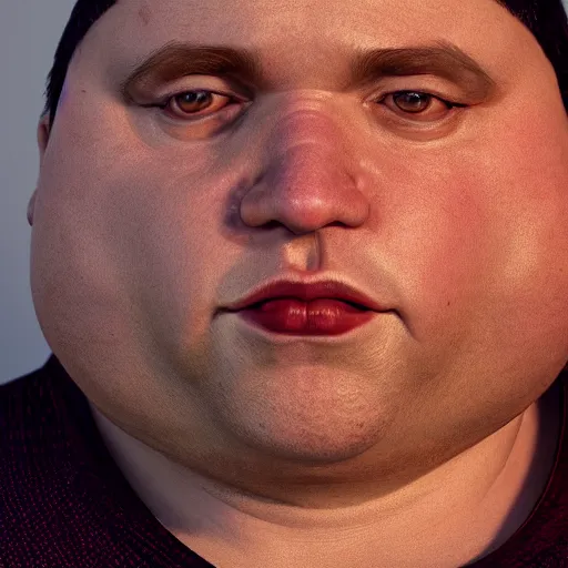 Image similar to hyperrealistic portait of obese stephen segal, photorealistic, rendered in octane, rendered in unreal engine, 4 k, beautiful colors, award winning, artstation, highly detailed, grotesque