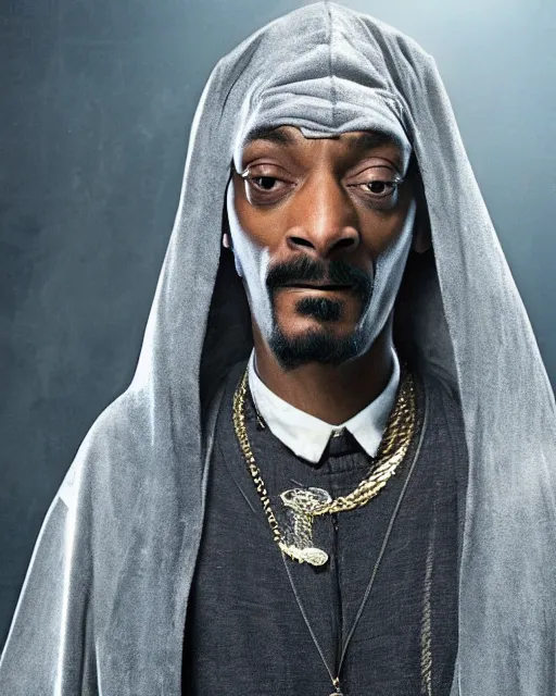 Prompt: Snoop Dogg in the role of Gandalf the Grey in the gray hood speaks to Frodo, film still, amazing short, 8K, IMAX, ultra detailed