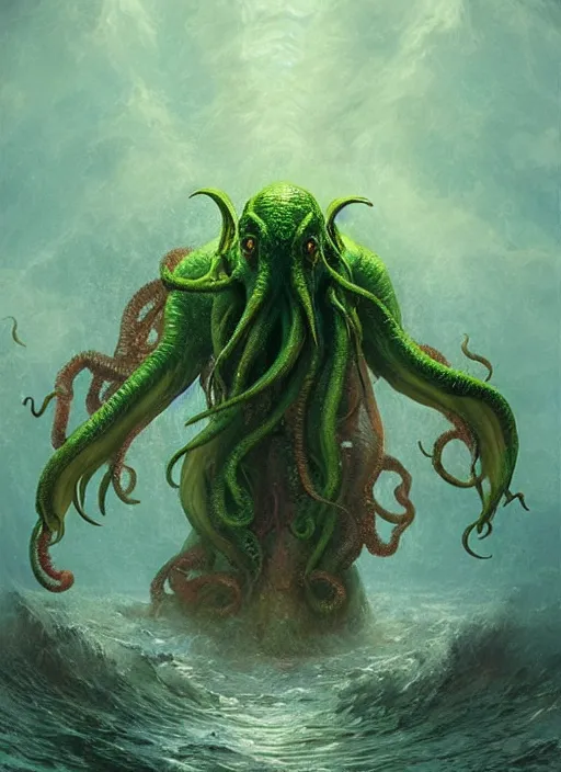 Prompt: cthulhu comprised entirely of water, digital art by eugene de blaas and ross tran, vibrant color scheme, highly detailed, in the style of romanticism, cinematic, artstation, greg rutkowski