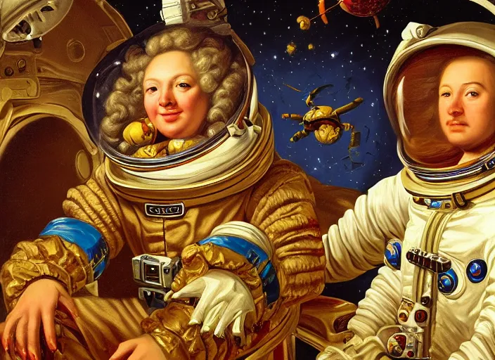 Prompt: rococo baroque rococo baroque portrait painting astronaut Greg Hildebrandt high detail fancy cake