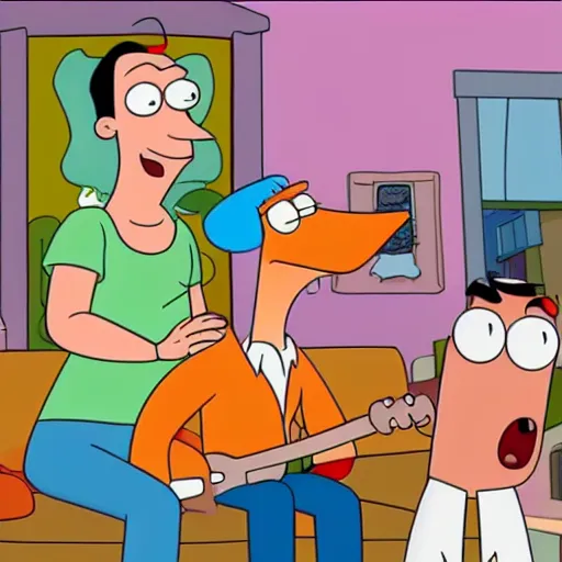 Prompt: phineas and ferb crossover family guy