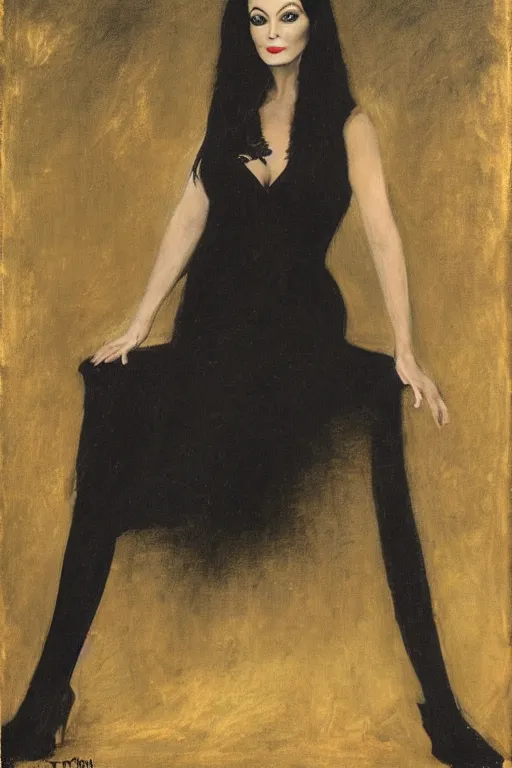 Image similar to upper body portrait deanna troi as morticia addams by alfred stevens