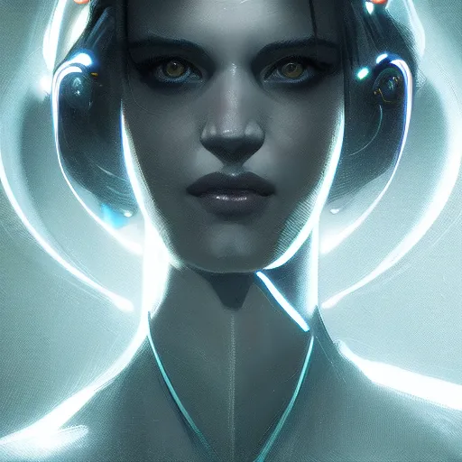 Prompt: avatar portrait of a cyberpunk art deco girl with rays of light falling on her face, sci-fi, intricate lighting, elegant noir, highly detailed, digital painting, studio portrait, artstation, sharp focus, photo by artgerm and greg rutkowski and Charlie Bowater, subsurface scattering