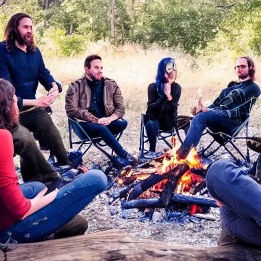 Image similar to vox machina sitting around a camp fire