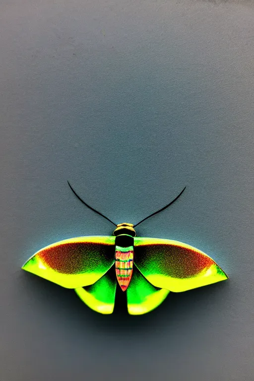 Prompt: high quality macro photo gothic iridescent moth! jewelled gorgeous! highly detailed david ligare elson peter cinematic yellow neon lighting high quality low angle hd 8k sharp shallow depth of field