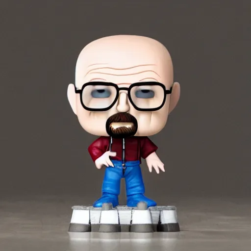 Prompt: Walter white funko pop about to be crushed by hydraulic press