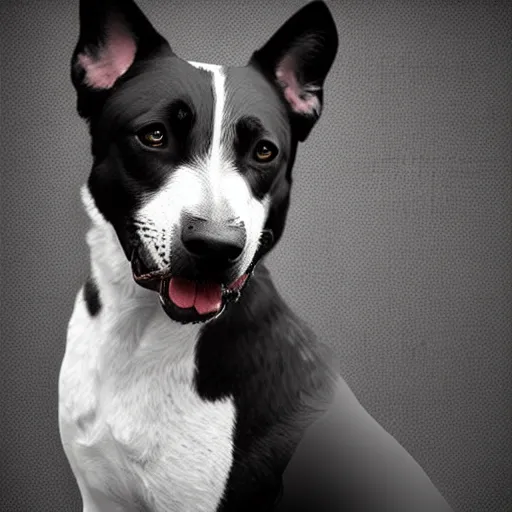 Image similar to a black and white dog mixed with american staffordshire terrier papillon german shepherd treeing walker coonhound, digital art