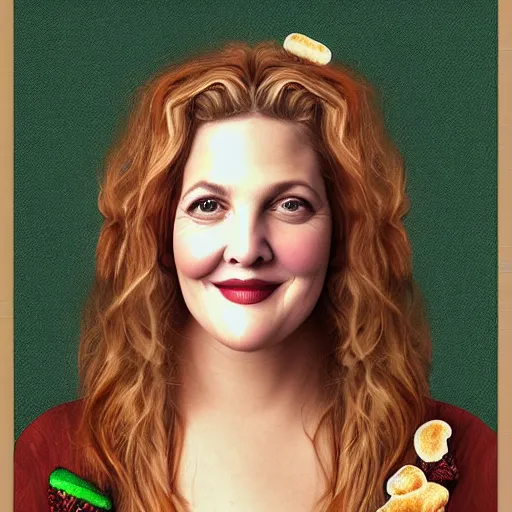 Image similar to drew barrymore on a smore digital painting by arcimboldo