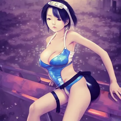 Image similar to a beautiful young japanese hitomi tanaka alluring instagram model in elaborate latex tank top, jrpg tank top made from latex demon faces, concept art by akira toriyama and wlop and ilya kuvshinov and artgerm and studio ghibli, aesthetic, gorgeous, stunning, alluring, attractive, artstation, deviantart, pinterest, digital art