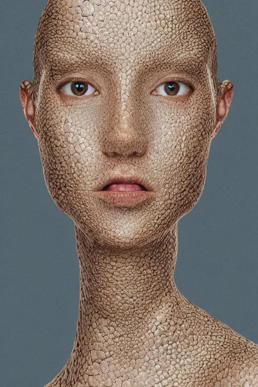 Image similar to portrait of a woman with reaction diffusion skin texture, high detail