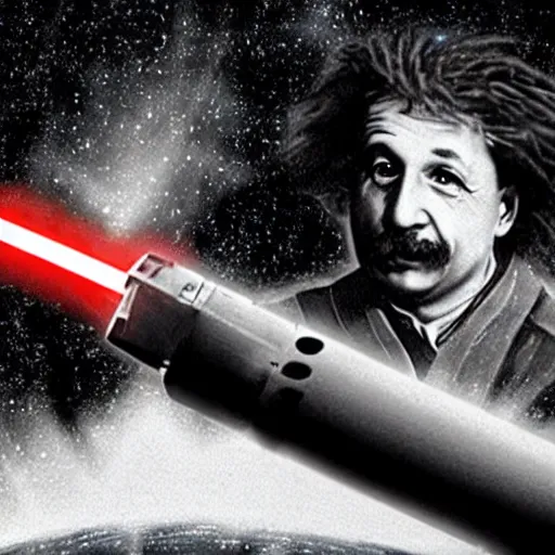 Prompt: einstein holding a lightsaber in star wars