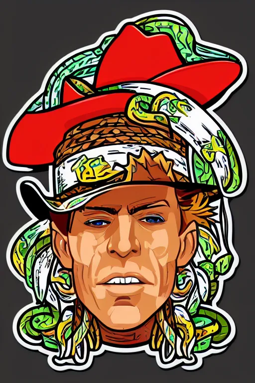 Image similar to A portrait of a snake cowboy, sticker, colorful, illustration, highly detailed, smooth and clean vector curves, no jagged lines, vector art, smooth