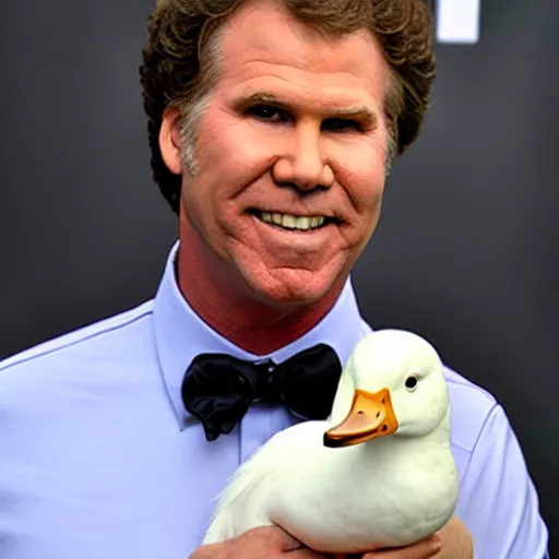 Prompt: will ferrell holding a white duck