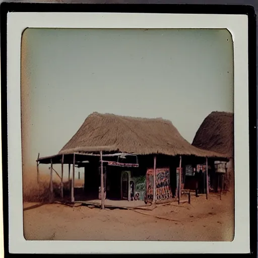 Prompt: old polaroids of african taverns, kuka shops, rural tavern, namibia