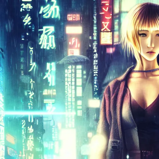 Image similar to an anime cute girl in blade runner 2047