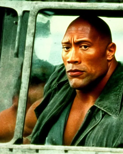 Image similar to film still close - up shot of dwayne johnson as john coffey driving a bus from the movie the green mile. photographic, photography