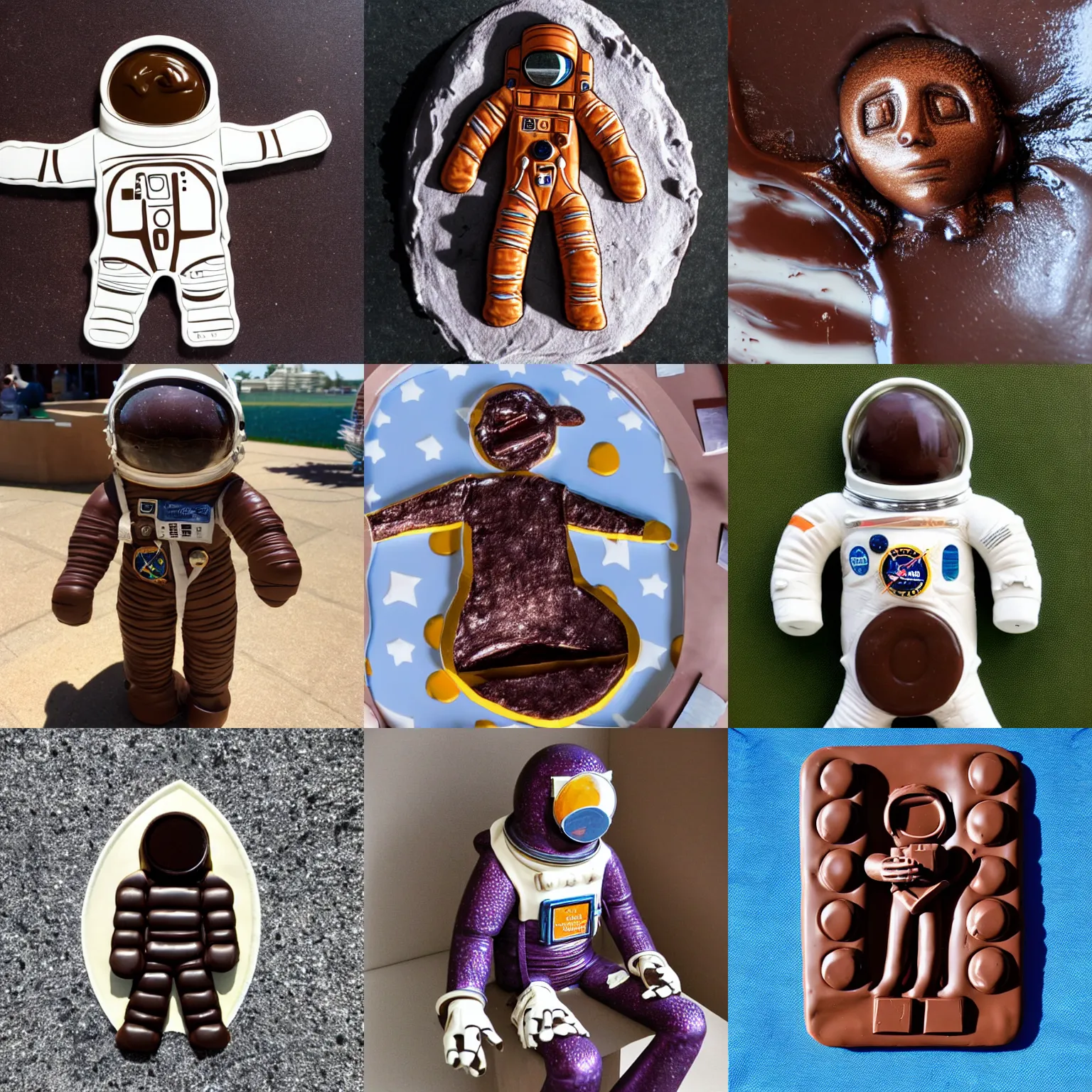 Prompt: astronaut made of chocolate, melting in the sun