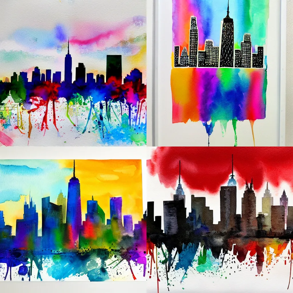 Prompt: new york city skyline abstract flat watercolor painting