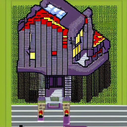 Image similar to House from the movie psycho with motel, pixelart, isometric, sega