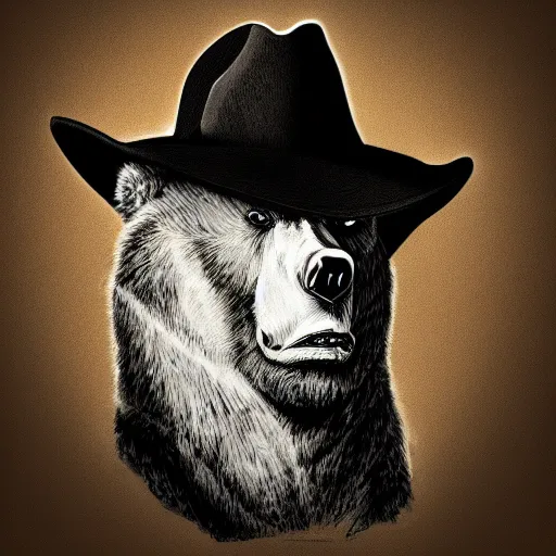 Image similar to portrait of bear beast-man wearing a cowboy hat, digital art, concept art, highly detailed, sharp focus