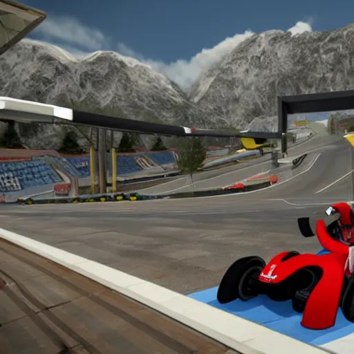 Prompt: Emmanuel Macron in Trackmania (2010)