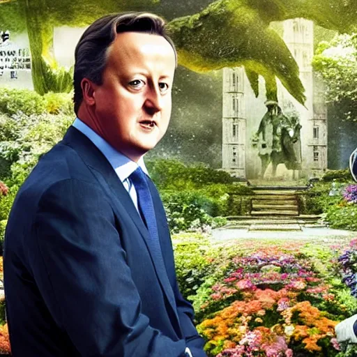 Image similar to A still of Prime Minister David Cameron in the movie Garden of Words, Koto no ha no niwa, Matoko Shinkai, beautiful, anime, colorful, intricate detail