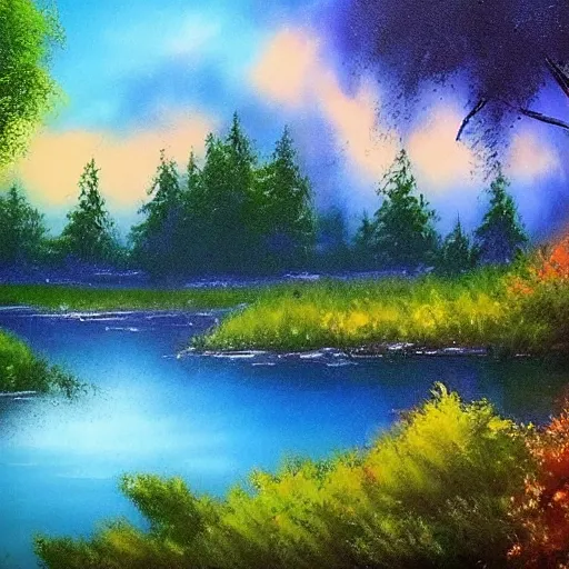 Image similar to beautiful landscape by bob ross