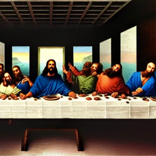 Image similar to kanye west replaces jesus christ in the last supper painting