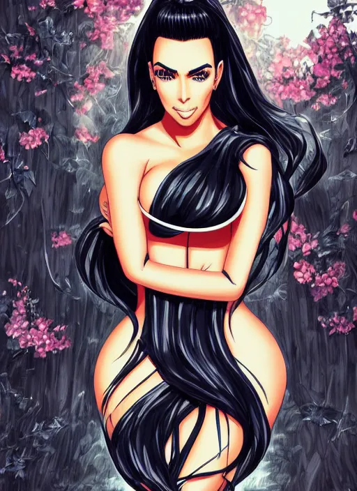 Prompt: kim kardashian manga cover, detailed color manga drawing, intricate, artstation trending, timeless