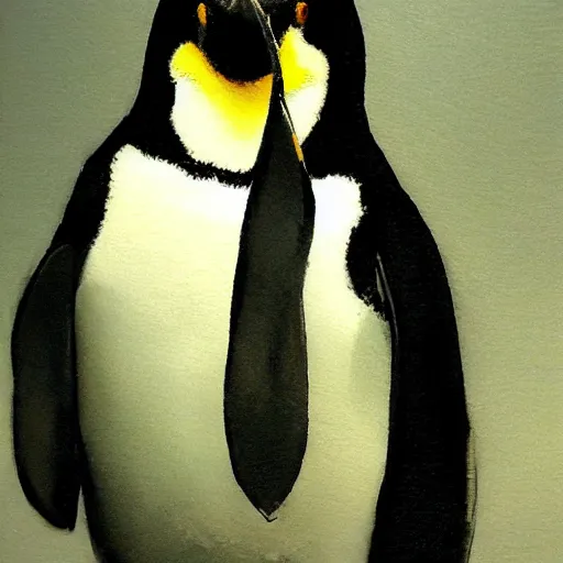 Prompt: a highly detailed beautiful portrait of a beautiful little penguin by yoji shinkawa, by gregory manchess, james gurney, james jean